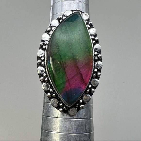 New Color Enhanced Labradorite Sterling Silver Overlay Ring Size 8 - Picture 9 of 9